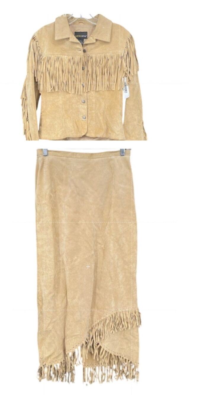 Vintage Tan Suede Fringe Jacket & Maxi Skirt Set Western 6